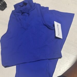 Athleta Vibrant Blue Sleeveless Top and Flared Leggings set